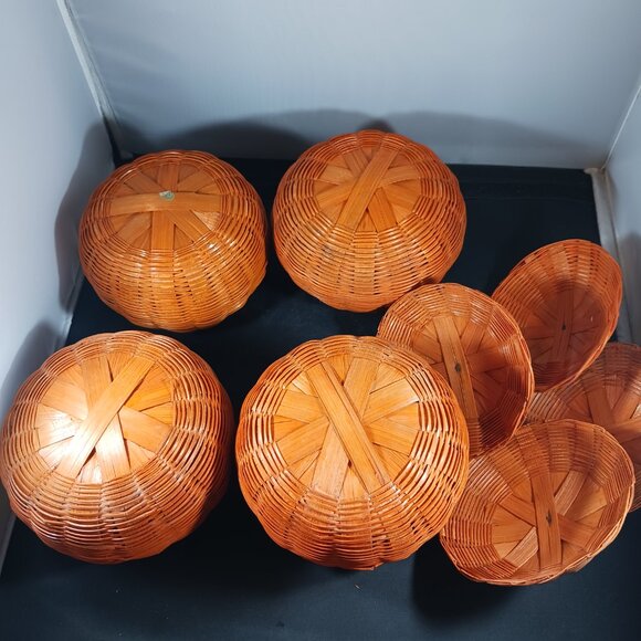 Vintage Wicker Pumpkins Candy Storage Set of 4 - Picture 6 of 10